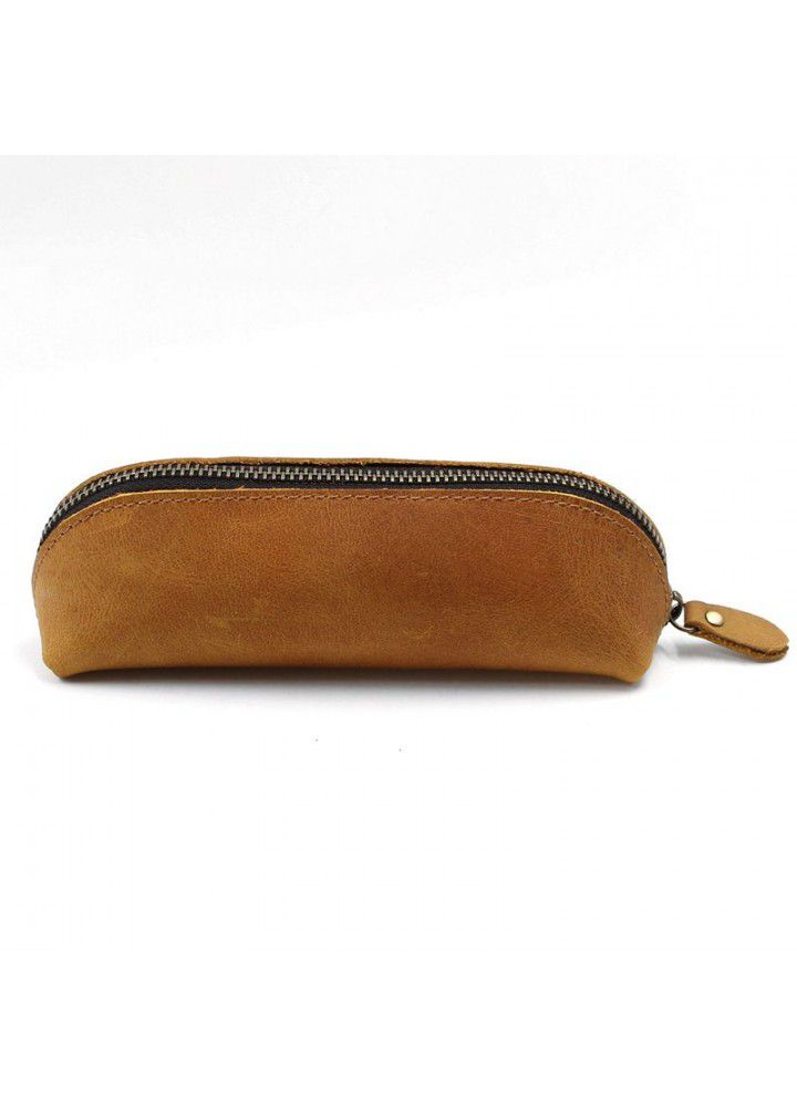 Retro Leather pen bag college first layer Crazy Horse Leather manual zero wallet student pen bag stationery storage bag