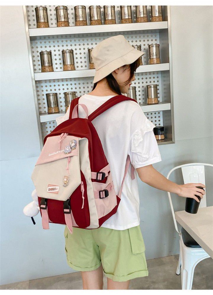 Color matching backpack schoolbag female Korean version Harajuku junior high school students Mori Department lovely canvas fashion Campus