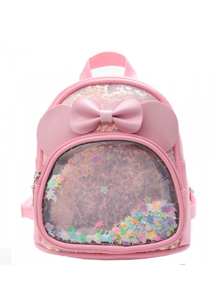 Wholesale children's Sequin backpack  Korean Princess transparent backpack cute girl Pu Travel Backpack foreign trade