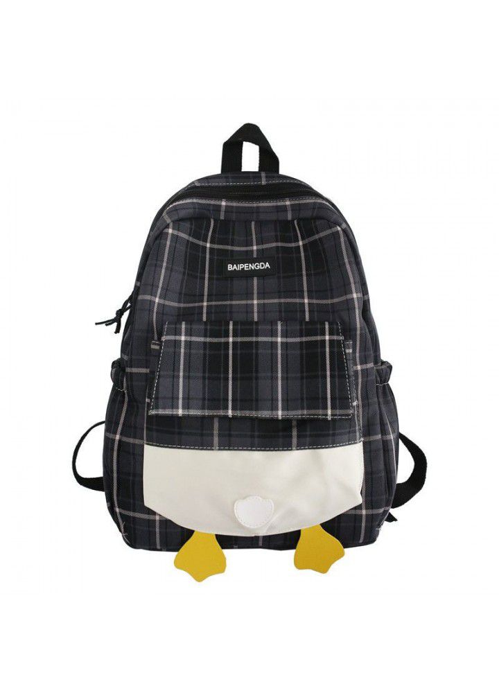 Backpack schoolbag female Korean version Harajuku junior high school students Mori grid canvas fashion campus Backpack
