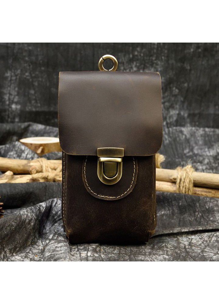 Leather Men's waist bag Crazy Horse Leather double-layer belt hanging bag leather sports mobile phone bag 2080