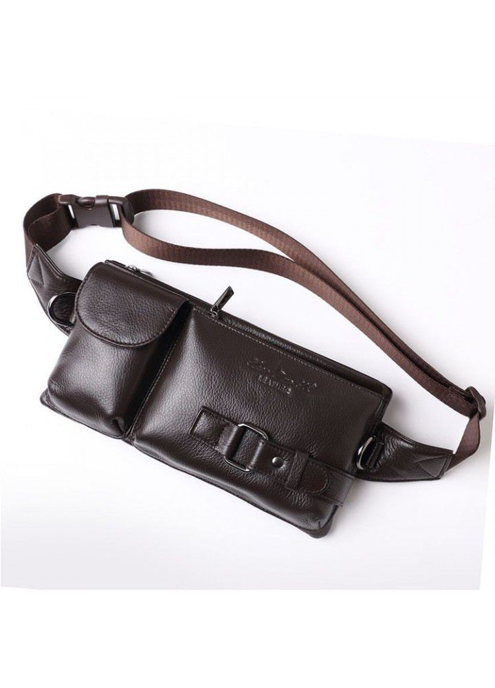 Xiaoduoli leather waist bag men's first layer cowhide mobile phone bag multifunctional waist bag Korean chaomen's messenger chest bag