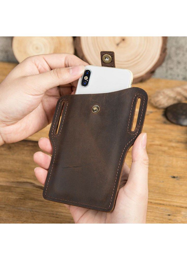 Black Angel retro Crazy Horse Leather European and American fashion outdoor sports mobile phone bag multifunctional small leather mobile phone waist bag