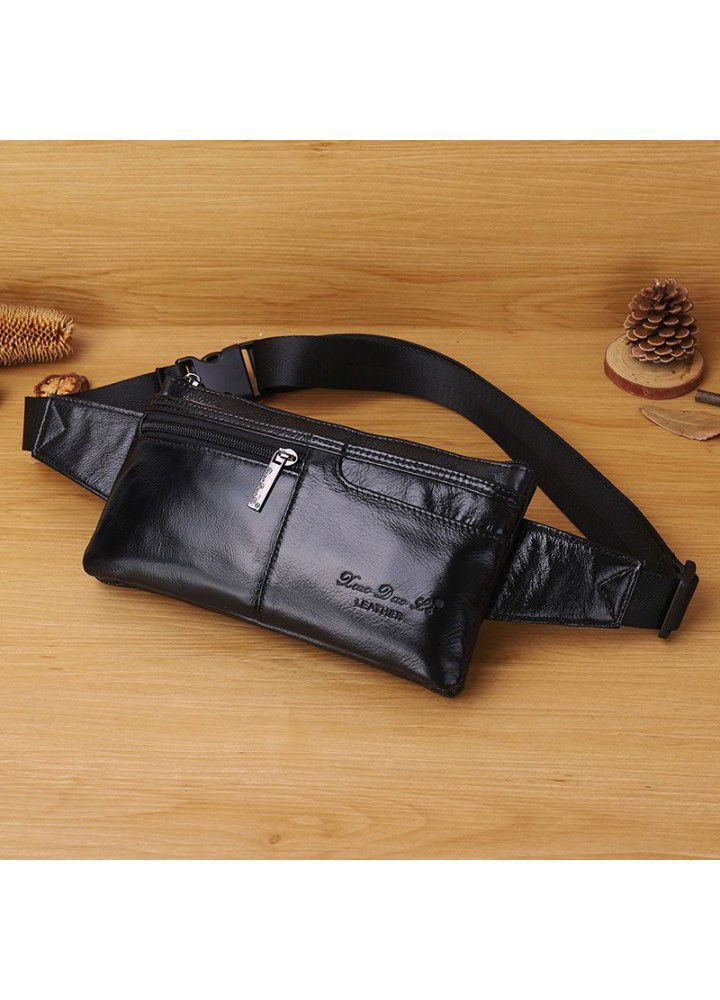 Leather waist bag multifunctional mini messenger bag chest bag multi compartment mobile phone waist bag trendy men's mobile phone bag cowhide waist bag