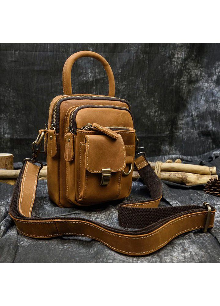 Leather Men's One Shoulder Messenger Bag Crazy Horse Leather personalized waist bag outdoor sports mobile phone bag multi-function three-purpose 9417