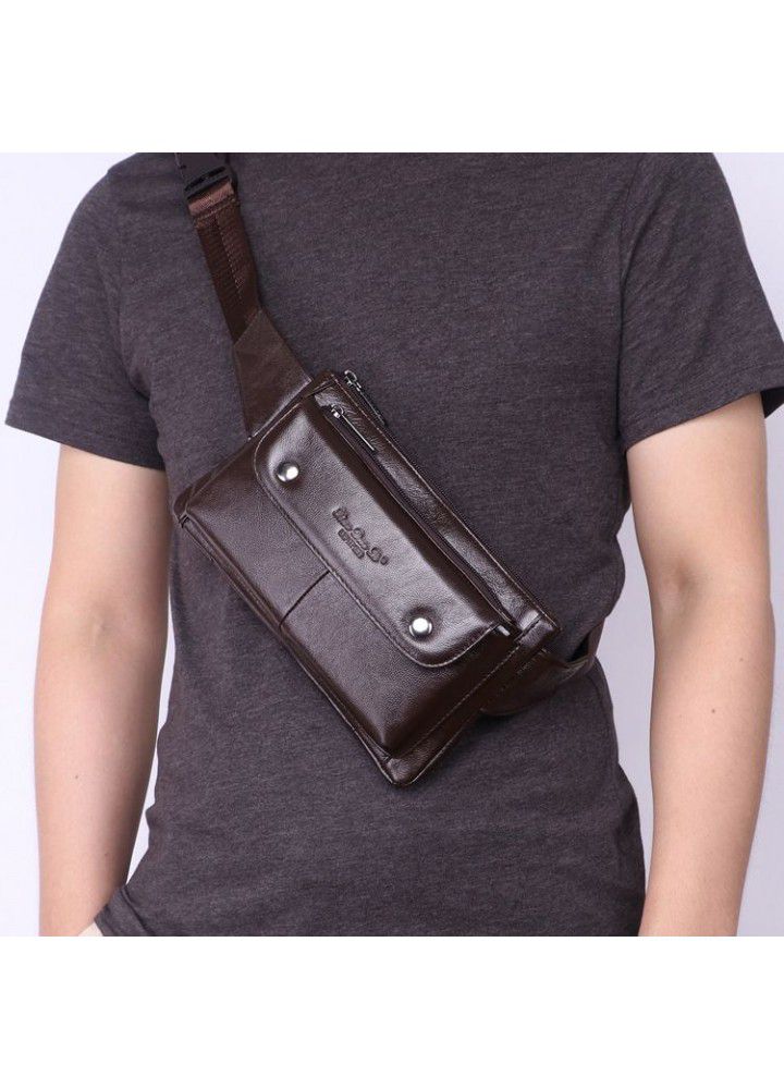 Xiaoduoli Leather Men's waist bag multifunctional mobile phone waist bag leisure cowhide Korean version trendy men's chest Bag Messenger Bag