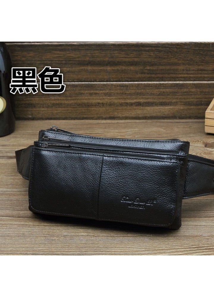 Xiaoduoli leather mobile phone waist bag 7-inch mobile phone bag multifunctional multi-layer zipper Leather Messenger single shoulder bag chest bag