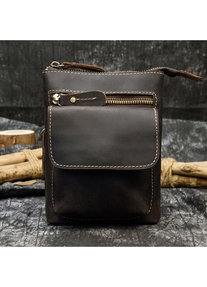 Crazy Horse Leather Men's waist bag head leather belt bag Single Shoulder Bag Small Single Shoulder Messenger Bag