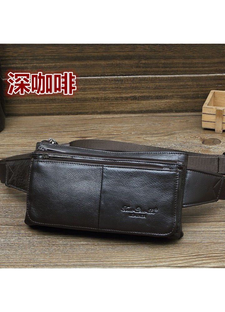 Xiaoduoli leather mobile phone waist bag 7-inch mobile phone bag multifunctional multi-layer zipper Leather Messenger single shoulder bag chest bag