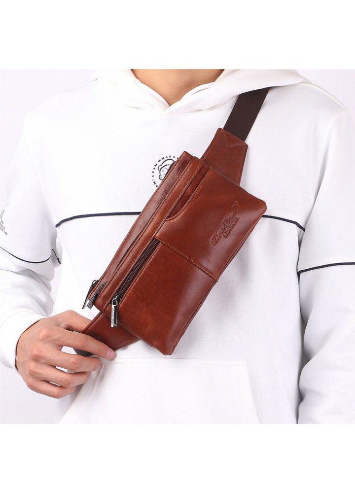 Little dolly men's leather waist bag multifunctional 7-inch messenger bag Vintage oil wax cow leather collection mobile phone bag waist bag