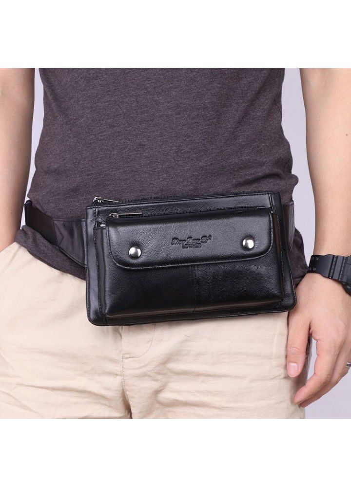 Xiaoduoli Leather Men's waist bag multifunctional mobile phone waist bag leisure cowhide Korean version trendy men's chest Bag Messenger Bag