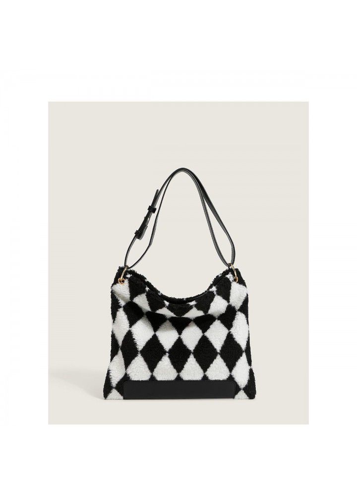 New ins Woolen Bag checkerboard bag female messenger Woolen Bag Tote Bag Large Capacity portable single shoulder women's bag