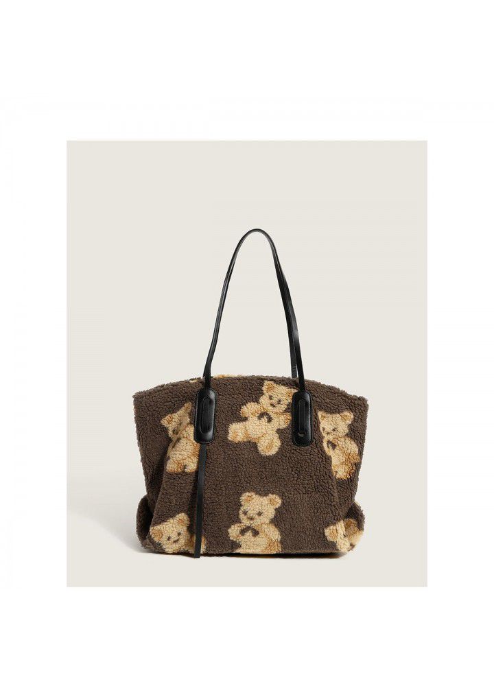 2021 autumn and winter new lamb fur bag cute bear portable large capacity tote bag shopping bag