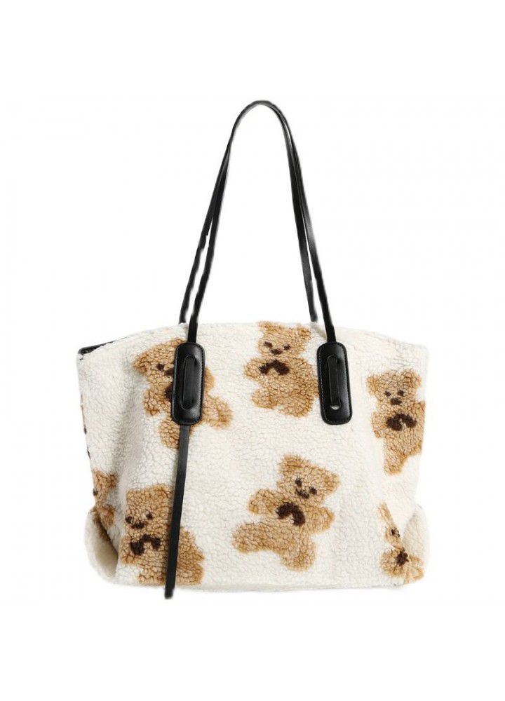 2021 autumn and winter new lamb fur bag cute bear portable large capacity tote bag shopping bag