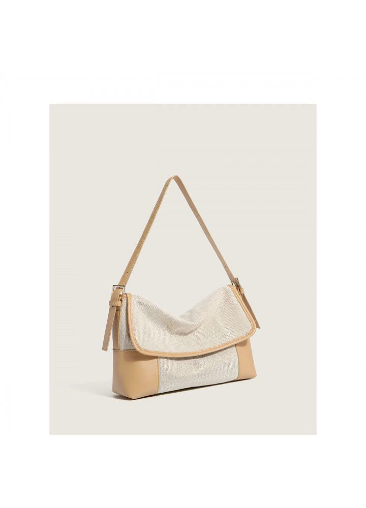  autumn winter new women's bag single shoulder portable Tote Bag Pu canvas splicing women's bag minority design simple women's bag