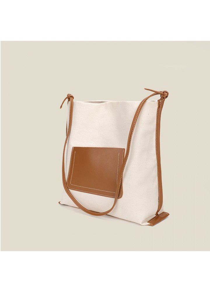  Korean version new contrast canvas one shoulder bag ins leisure easy to take large capacity student messenger canvas bag