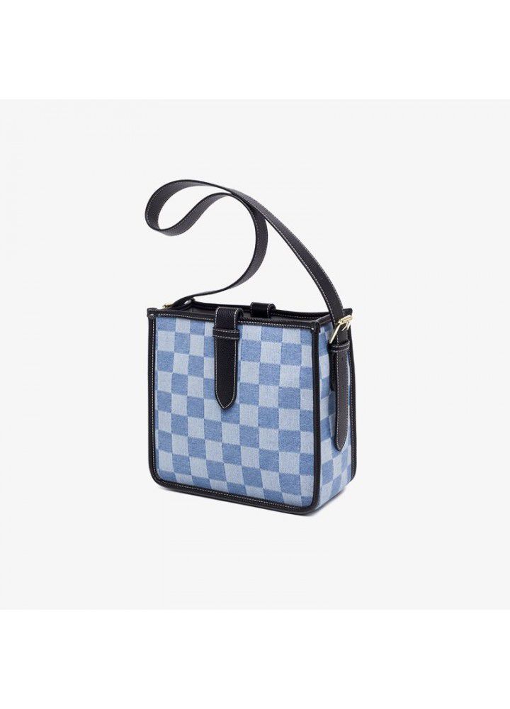 autumn and winter new checkerboard bucket bag women's high-capacity Canvas Tote Bag commuting Single Shoulder Messenger women's bag