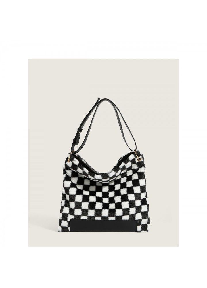 New ins Woolen Bag checkerboard bag female messenger Woolen Bag Tote Bag Large Capacity portable single shoulder women's bag