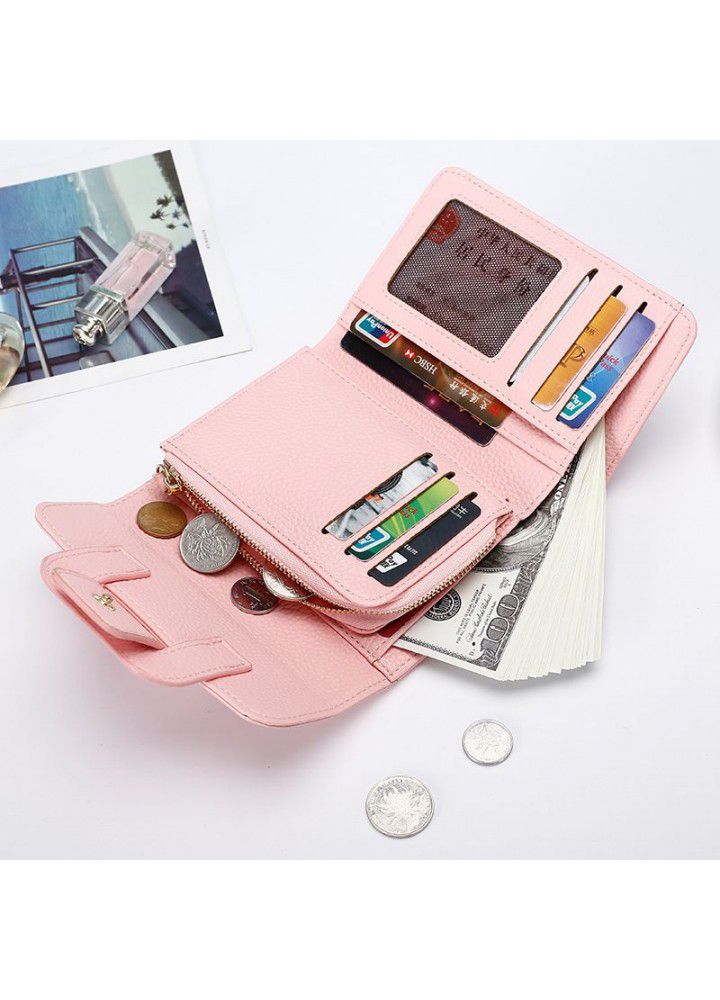  new women's wallet Japan and South Korea buckle simple multi card position wallet medium and long zipper zero wallet wholesale