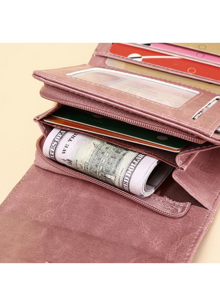  cross border new short wallet women's oil wax leather retro zero wallet buckle coin bag women's small wallet