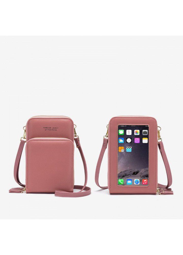  candy color new large capacity three pull touch screen mobile phone bag zero wallet women's diagonal bag