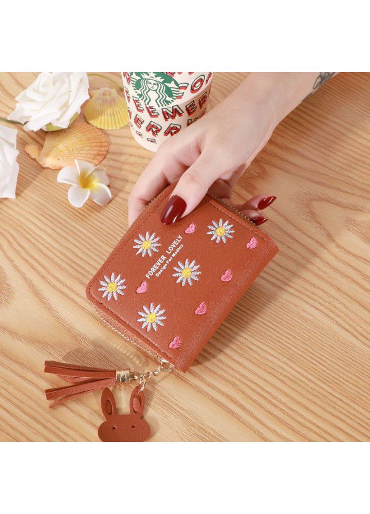  new Korean wallet women's short simple Korean love Daisy zipper student card bag zero wallet