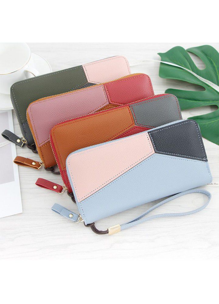  new Korean women's wallet long splicing candy color girls' mobile phone bag women's zipper handbag