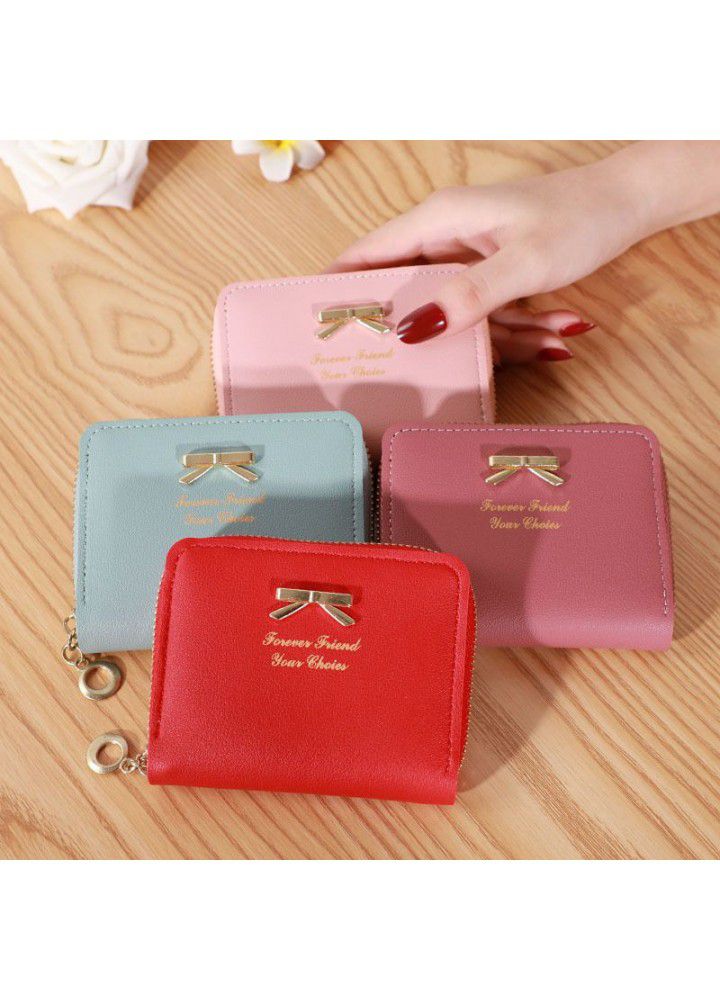  new hot Korean wallet women's short simple Korean bow zipper bag student card bag zero wallet
