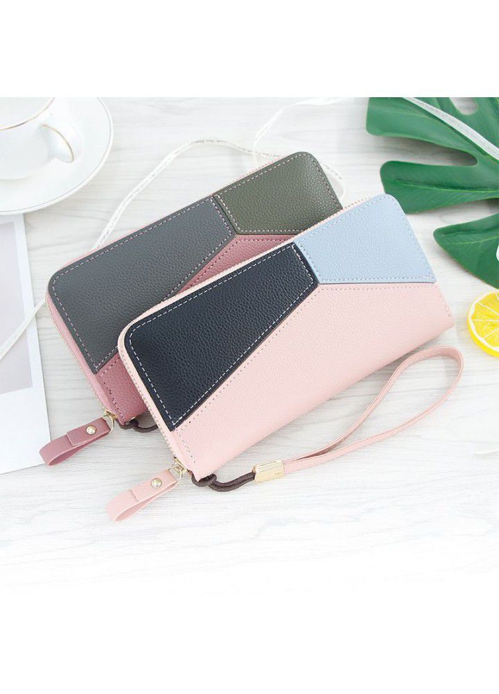  new Korean women's wallet long splicing candy color girls' mobile phone bag women's zipper handbag