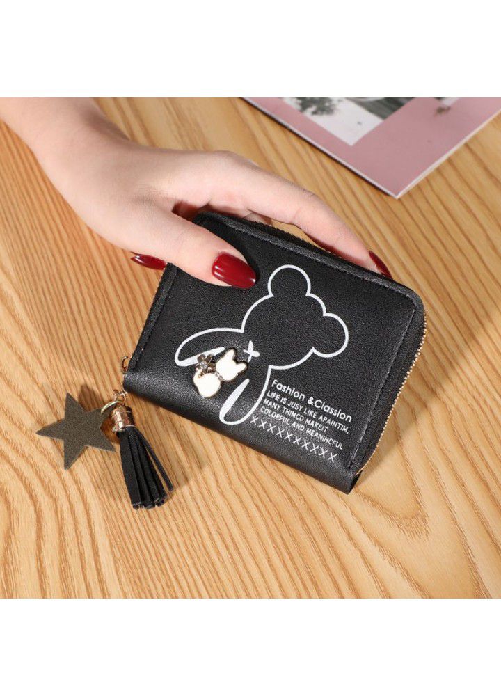  new women's wallet short Korean fashion pattern cat tassel handbag zipper card bag wallet