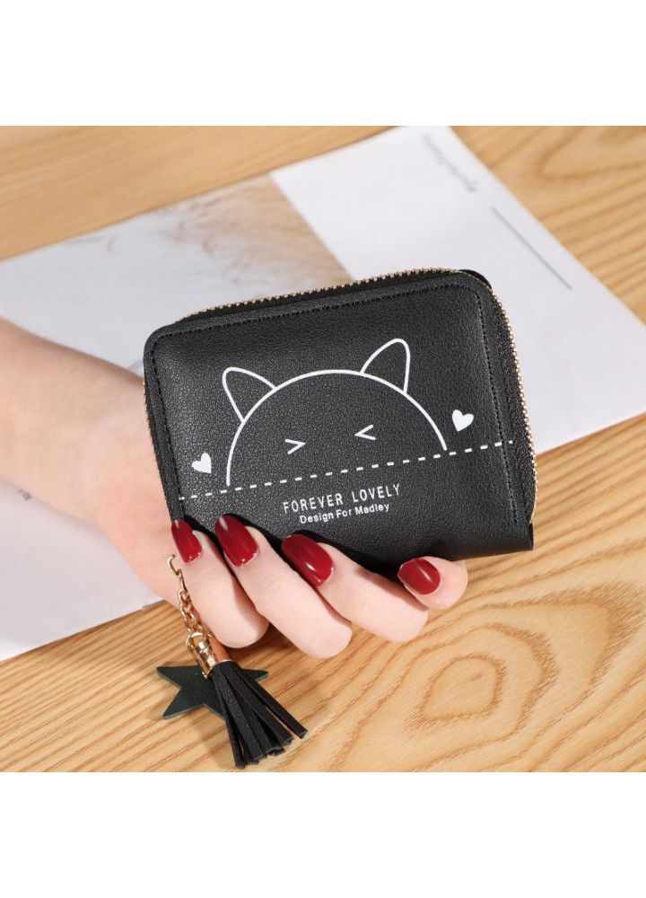  new wallet female cute cat printed zipper small wallet simple small fresh short change bag card bag