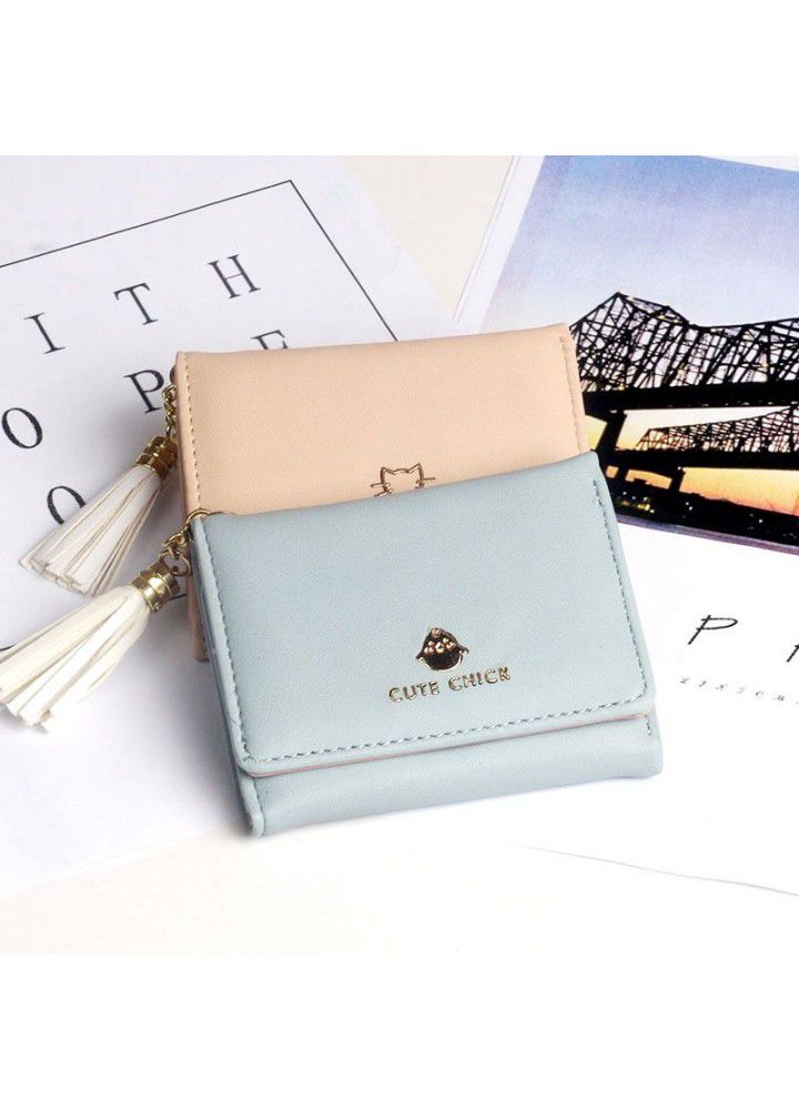  new women's short wallet Japanese and Korean wallet tassel 30% off lovely Student Wallet small fresh card bag