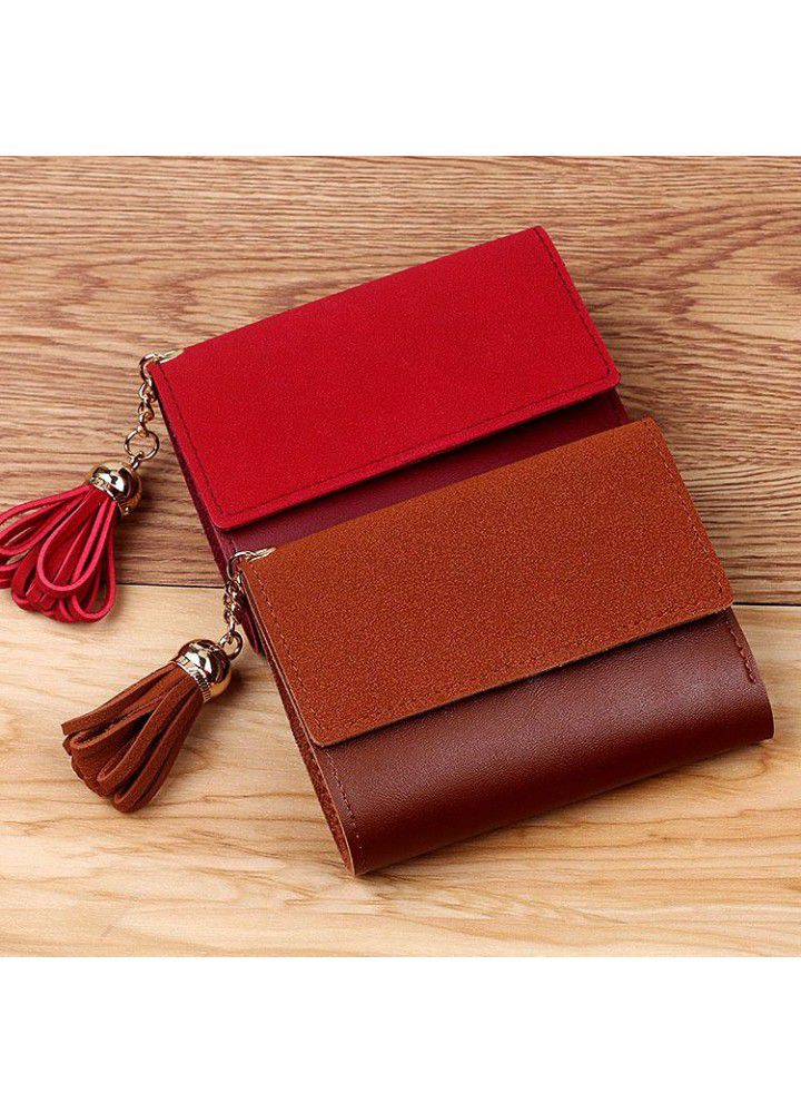 new women's purse frosted tassel small 30% off short wallet card bag zero wallet Student Wallet
