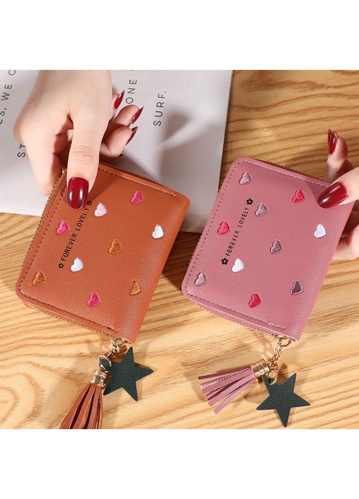  new Korean wallet women's short zipper large capacity wallet versatile love color student handbag