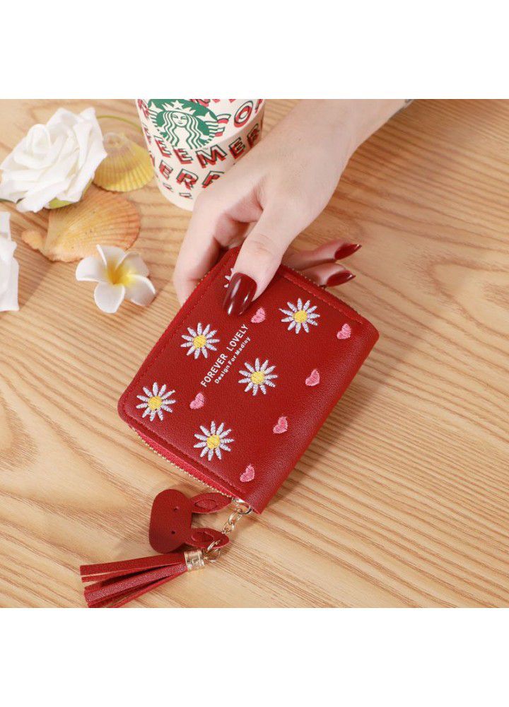  new Korean wallet women's short simple Korean love Daisy zipper student card bag zero wallet