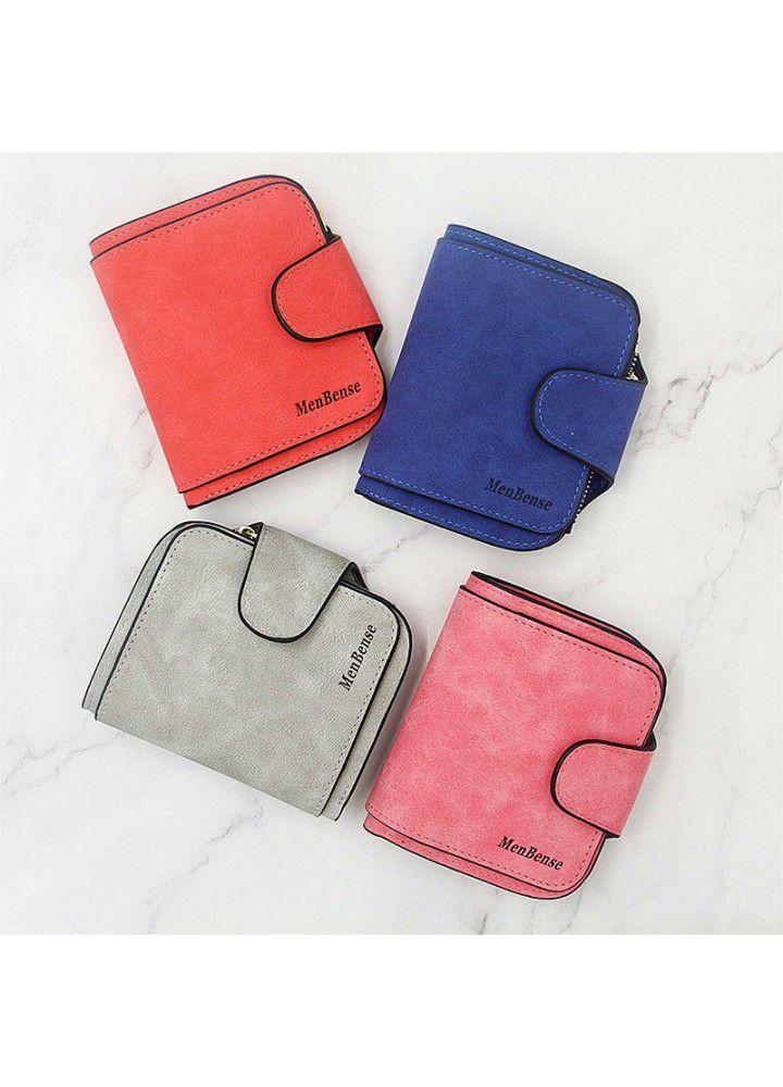  new women's short wallet candy color wallet large capacity retro frosted Leather Wallet
