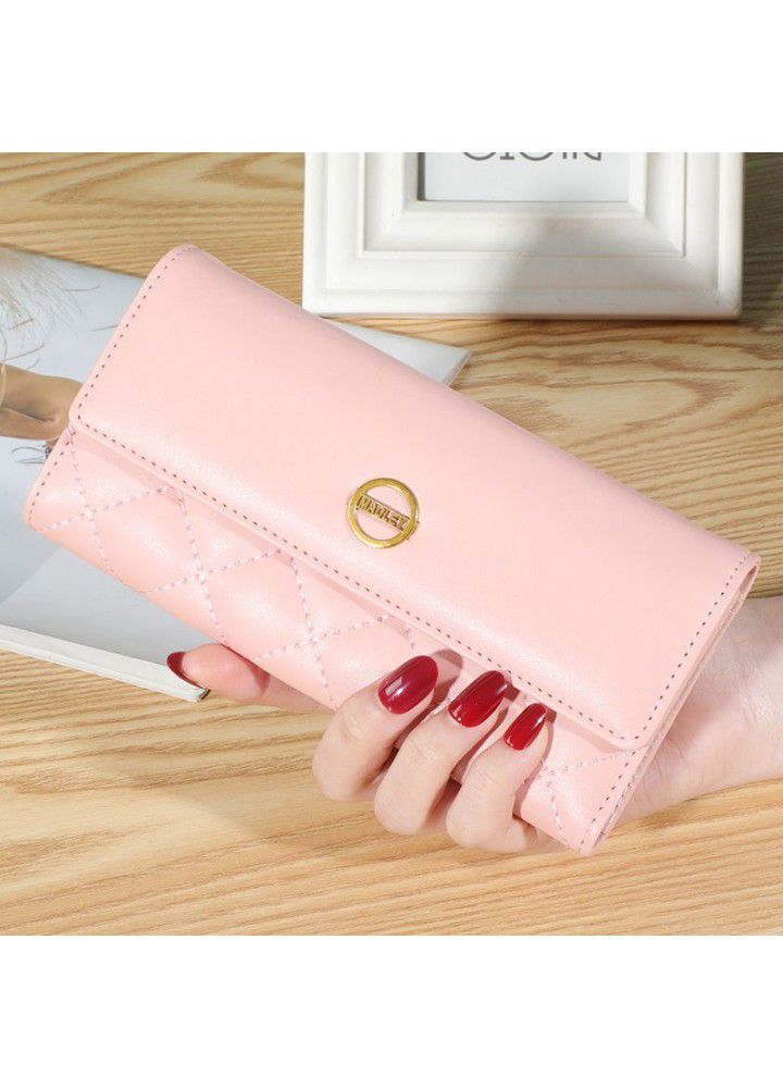  new Pu women's wallet long 30% off Korean handbag buckle Lingge embroidered multi Card Wallet