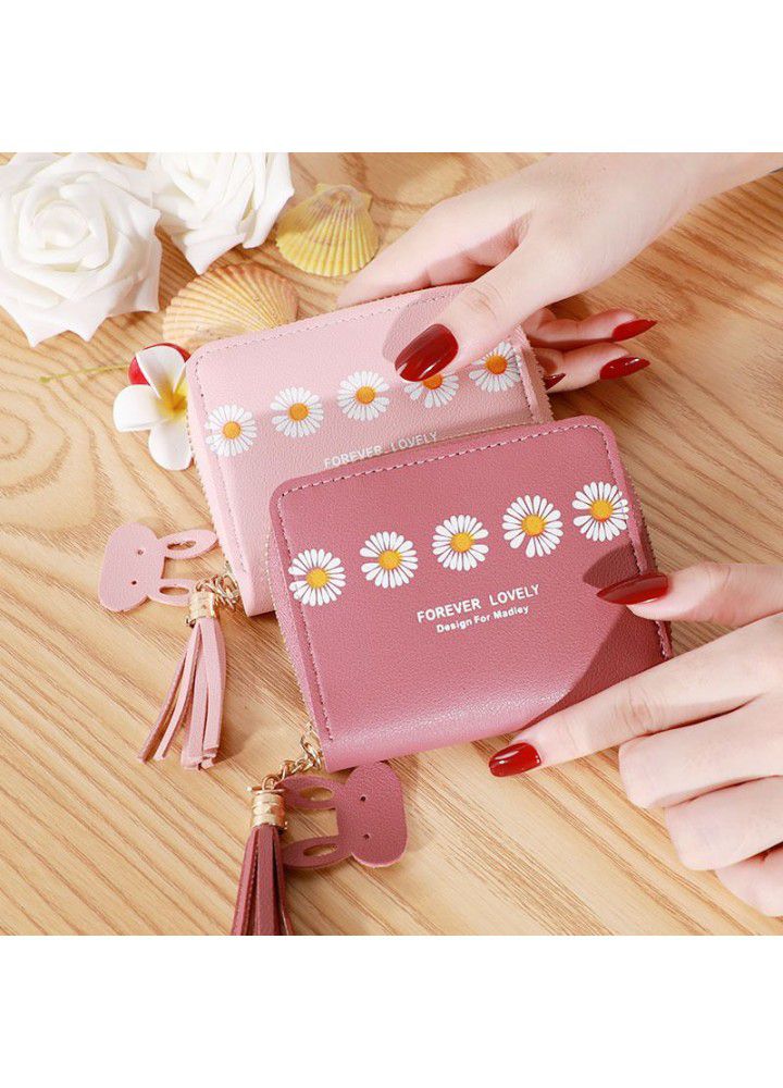  new Korean wallet women's short simple Korean Daisy zipper buckle student card bag zero wallet
