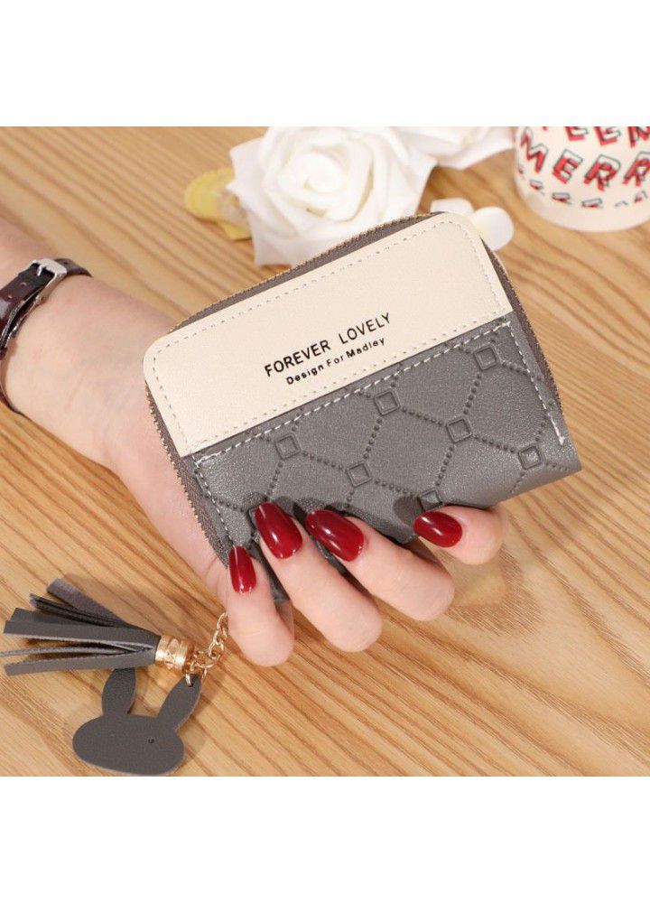  new Korean wallet women's short zipper large capacity wallet versatile contrast color stitching student handbag