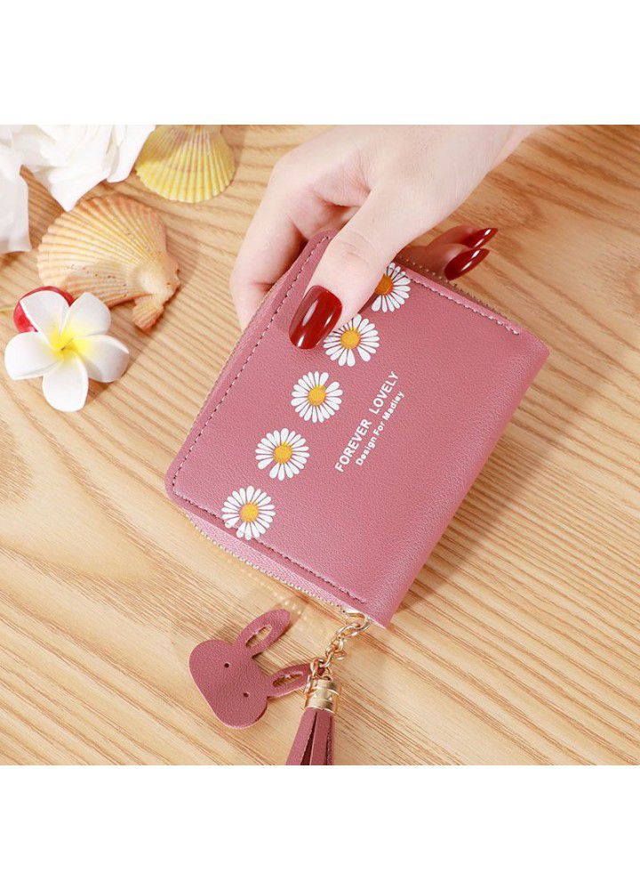  new Korean wallet women's short simple Korean Daisy zipper buckle student card bag zero wallet