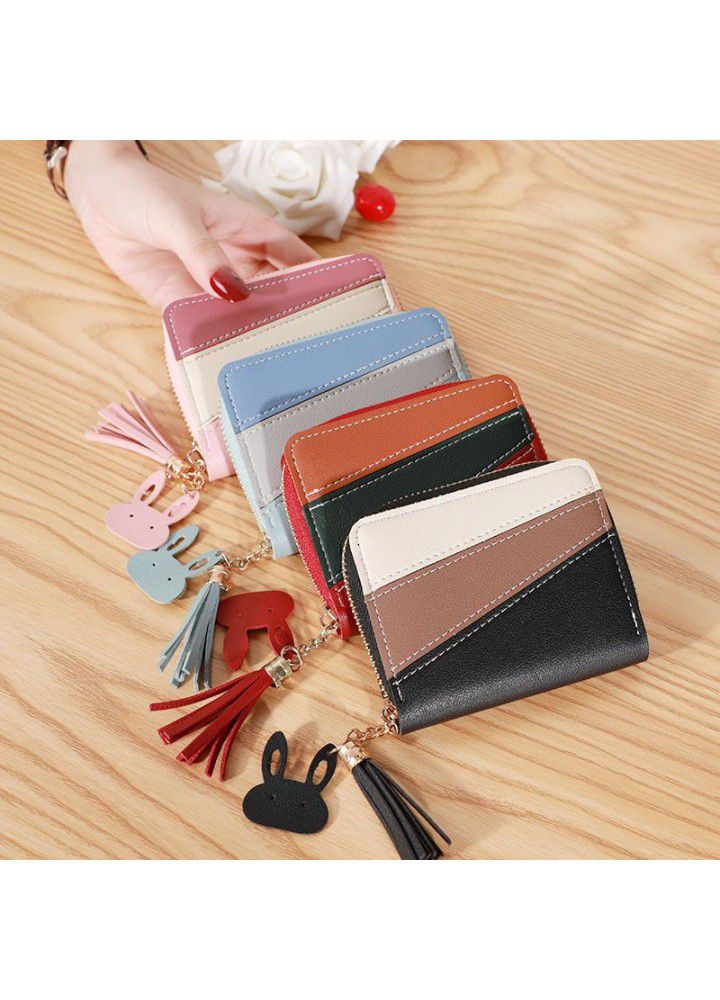  new hot Korean wallet women's short simple Korean multicolor stitching zipper student card bag zero wallet