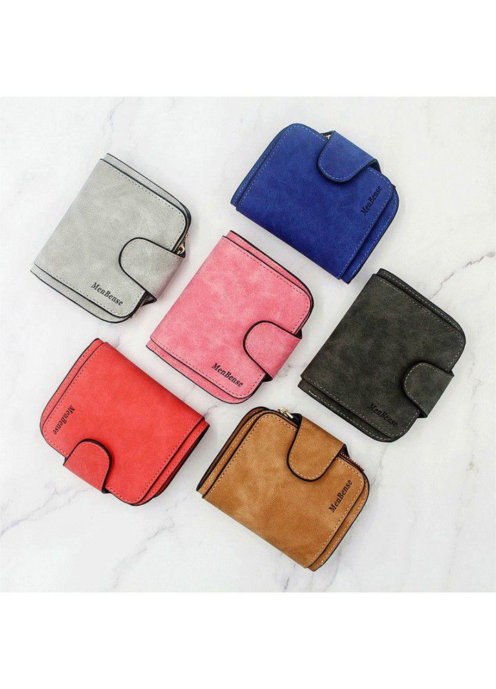  new women's short wallet candy color wallet large capacity retro frosted Leather Wallet