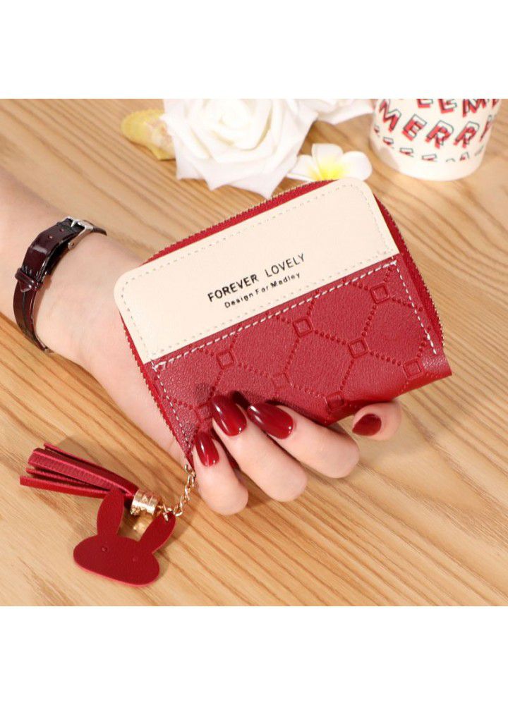  new Korean wallet women's short zipper large capacity wallet versatile contrast color stitching student handbag