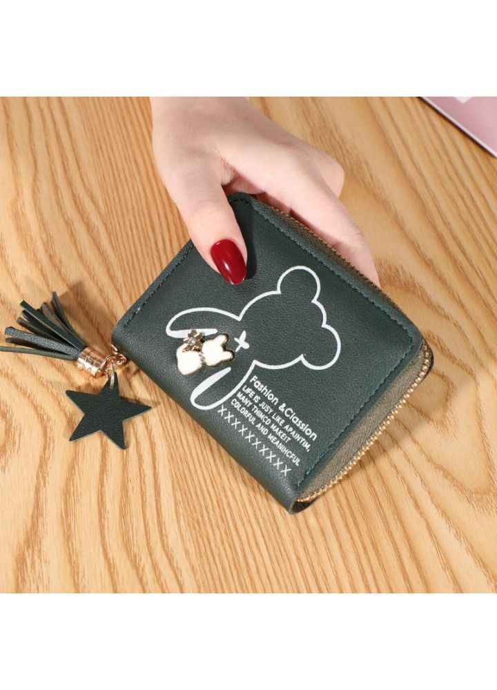  new women's wallet short Korean fashion pattern cat tassel handbag zipper card bag wallet