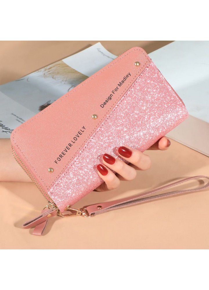  new women's Long Wallet Korean version splicing double zipper multi card position pop-up zero wallet wallet card bag