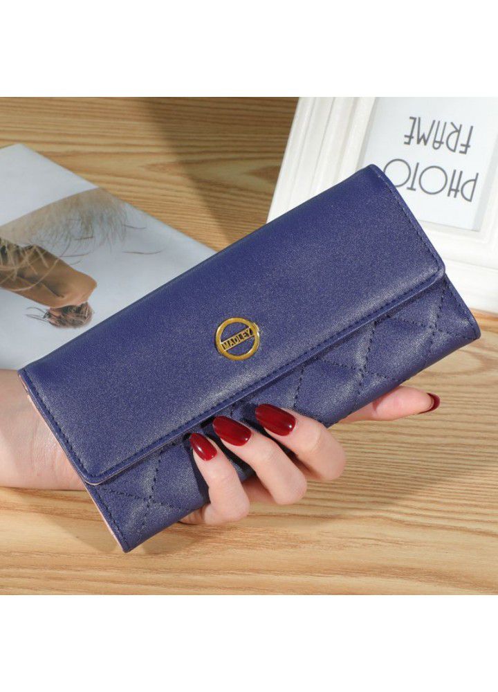  new Pu women's wallet long 30% off Korean handbag buckle Lingge embroidered multi Card Wallet