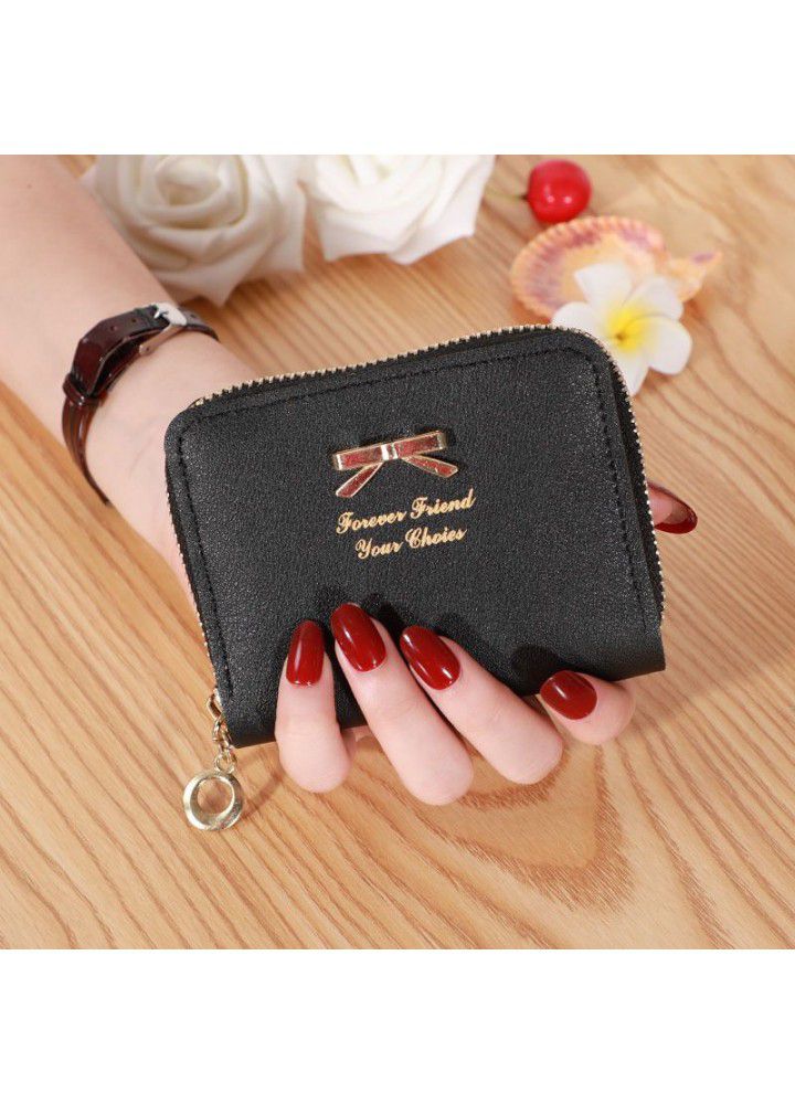  new hot Korean wallet women's short simple Korean bow zipper bag student card bag zero wallet