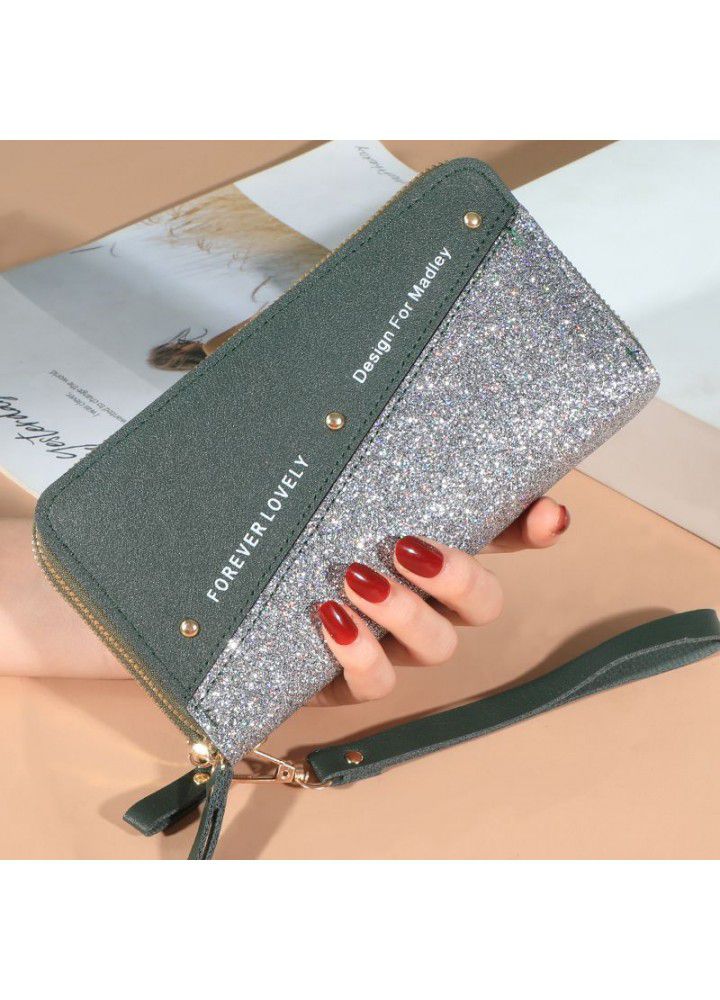  new women's Long Wallet Korean version splicing double zipper multi card position pop-up zero wallet wallet card bag