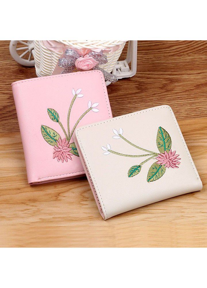  New Handmade wallet women's Korean version handbag short ten yuan store source embroidered student lovely Wallet