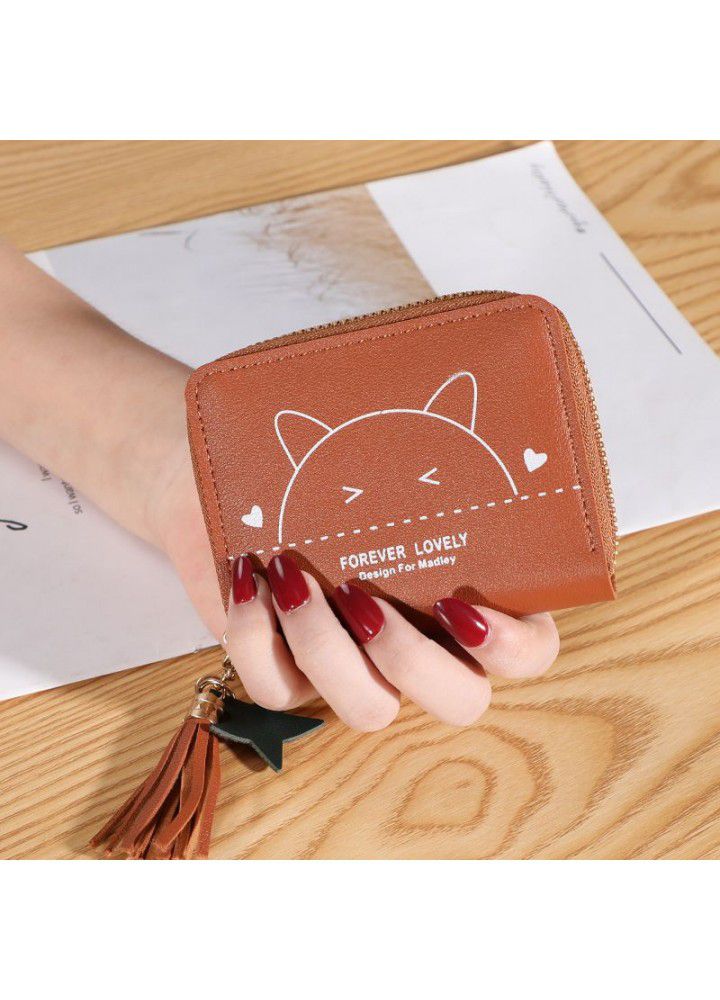  new wallet female cute cat printed zipper small wallet simple small fresh short change bag card bag
